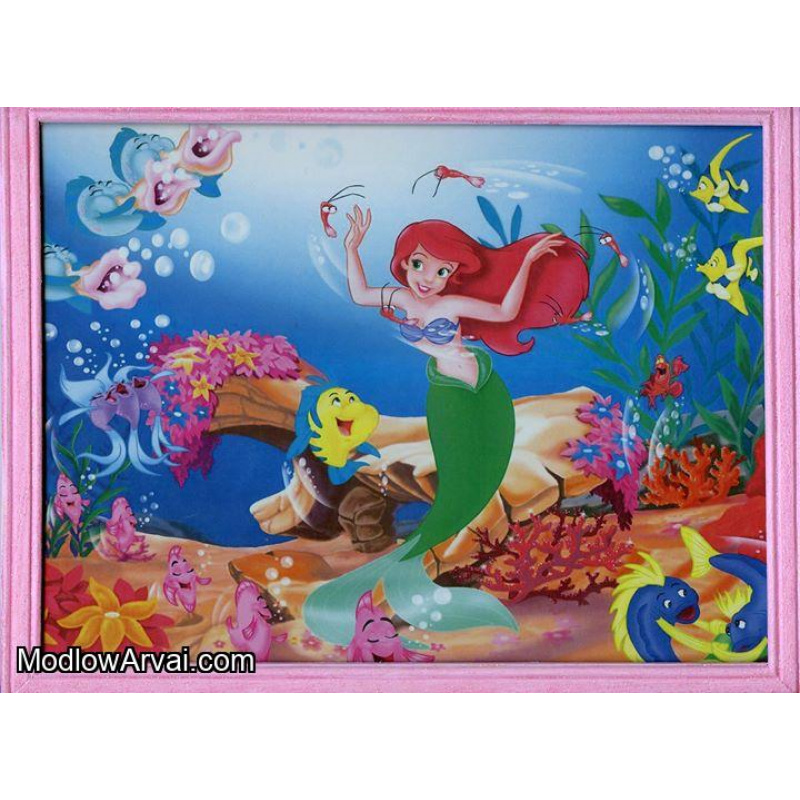 Little Mermaid Print in Pink Cotton Candy Glitter Frame