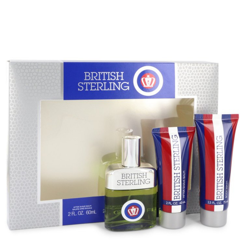 BRITISH STERLING by Dana Gift Set -- 2.5 oz Cologne Spray + 2.5 oz Body Wash + 2 oz After Shave Balm