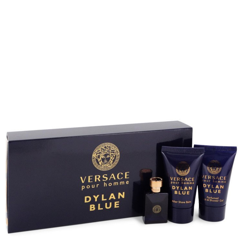 Versace Pour Homme Dylan Blue 0.17 oz Mini EDT + 0.8 oz After Shave Balm + 0.8 oz Shower Gel