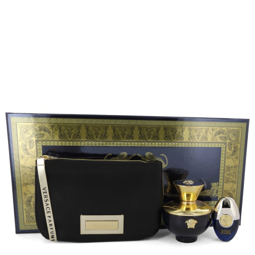 Gift Set -- 3.4 oz Eau De Parfum Spray + 0.3 oz Mini EDP Spray in Versace Black & Gold Pouch