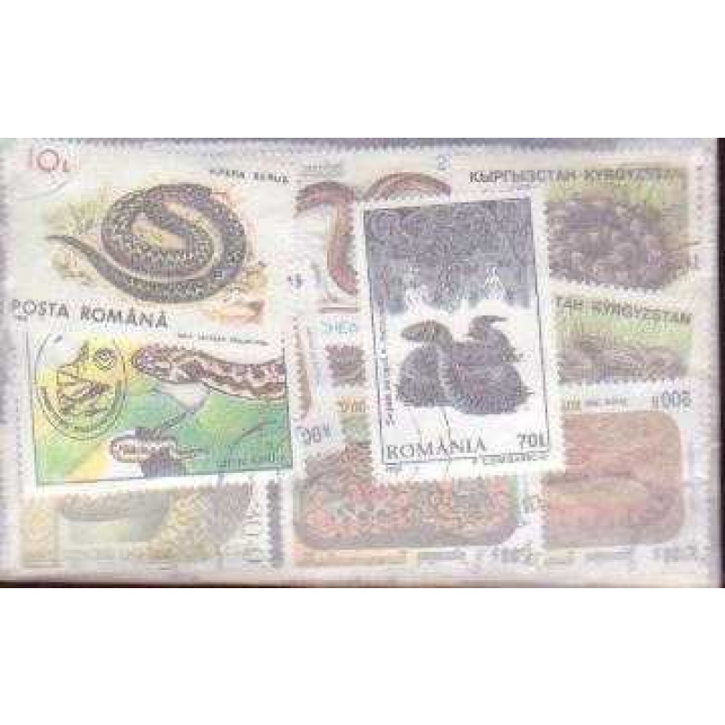 25 Snakes all different stamps