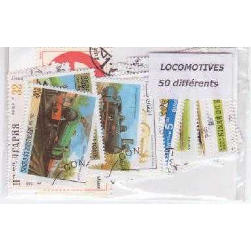 50 Trains all different stamps