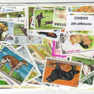 200 Dogs all different Stamps