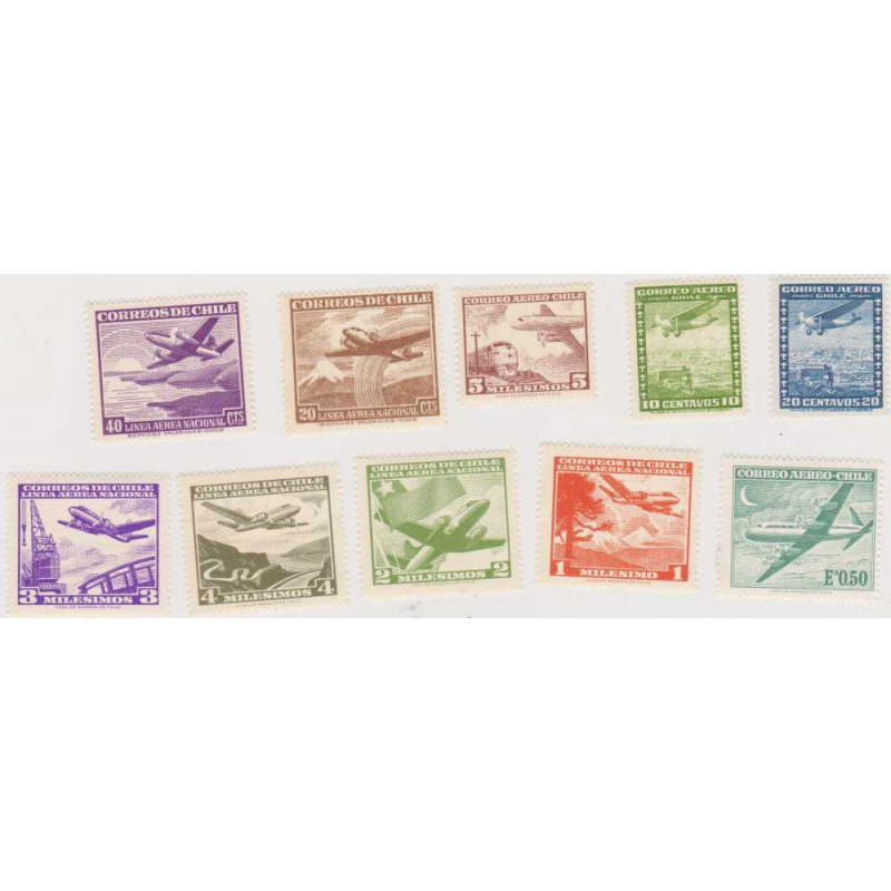 Chile 10 Airmail Stamps